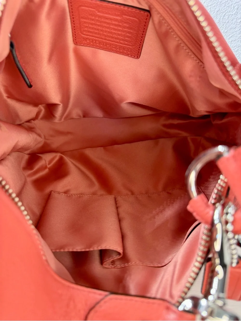 Coach Avery Pebble Leather Hobo Purse Handbag Sienna/Orange Coral